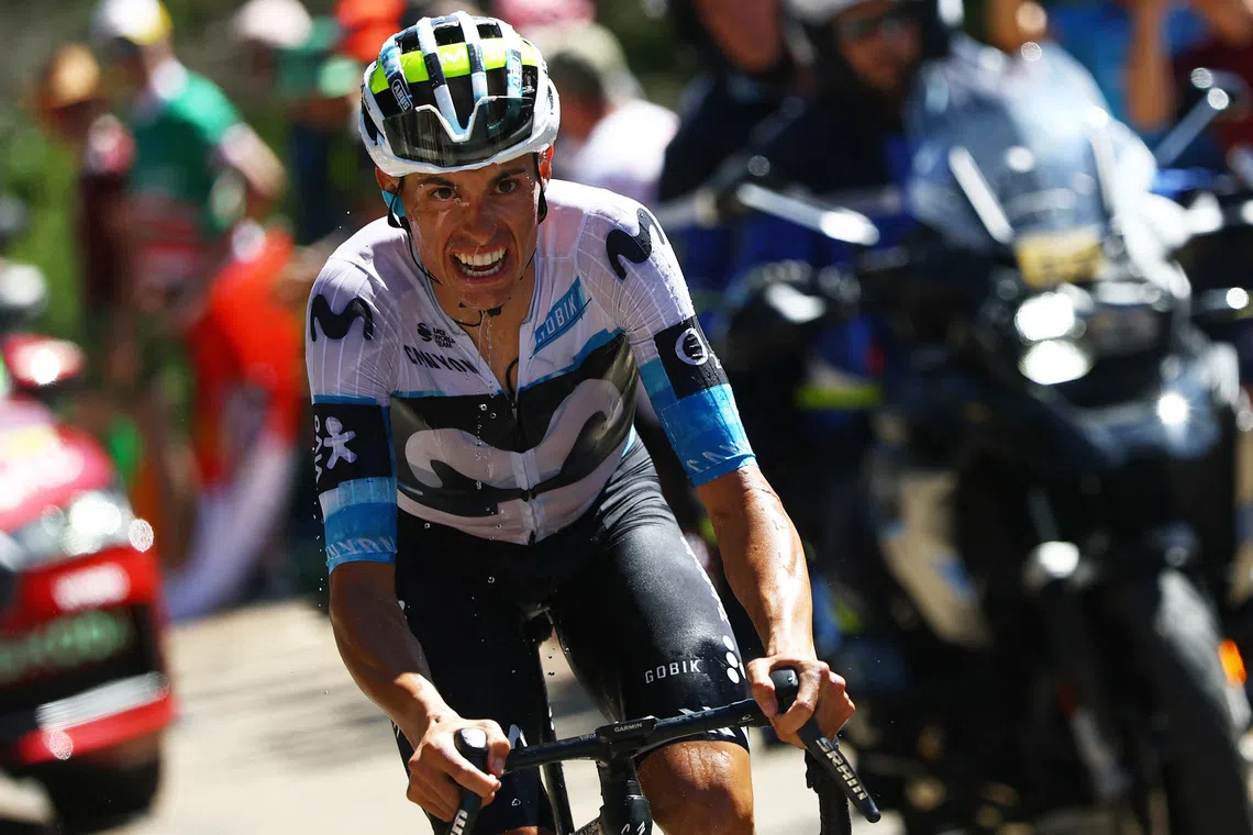 Cycling - Tour de France - Stage 16 - Montpellier to Mont Ventoux - Mont Ventoux, France - July 22, 2025 Movistar Team's Enric Mas in action during stage 16 REUTERS/Sarah Meyssonnier