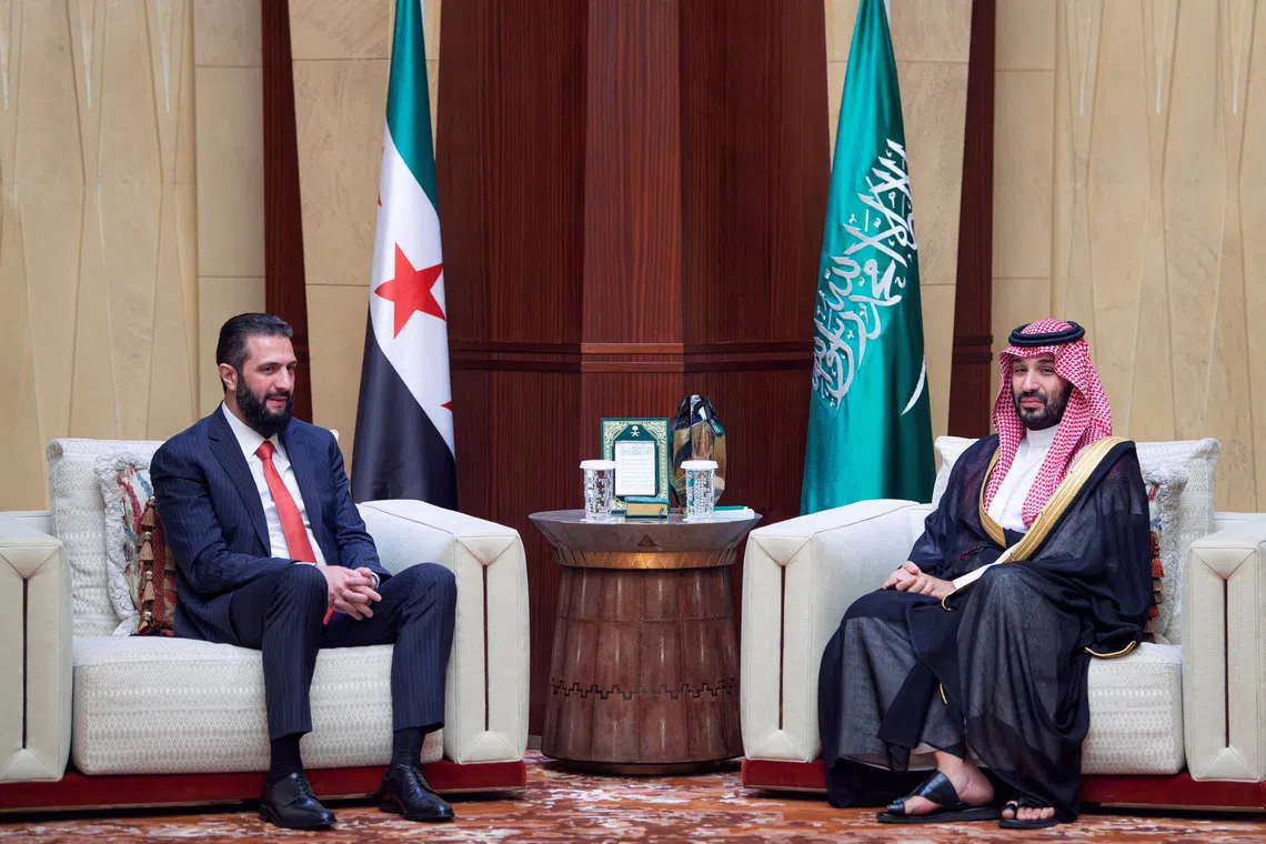 Syrian President Ahmed al-Sharaa meets Saudi Crown Prince Mohammed bin Salman, in Riyadh, Saudi Arabia, October 6, 2026. Saudi Press Agency/Handout via REUTERS