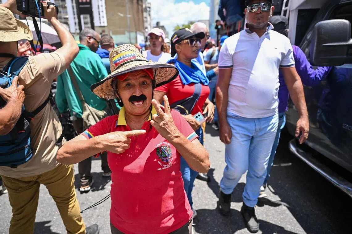 A government supporter during a march in Caracas on Sept 23, backing acting Venezuelan President Delcy Rodriguez’s participation in the UN General Assembly in New York.