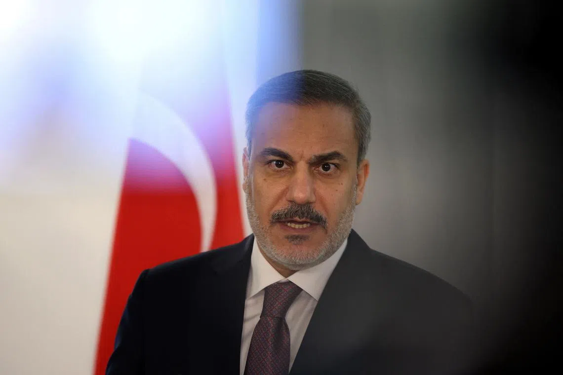 Turkish Foreign Minister Hakan Fidan speaks during a news conference in Sofia, Bulgaria, January 30, 2024. REUTERS/Stoyan Nenov/ File Photo