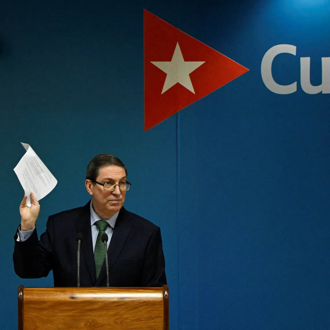 Cuba's Foreign Minister Bruno Rodriguez speaks during a press conference in Havana, Cuba, October 22, 2025. REUTERS/Norlys Perez