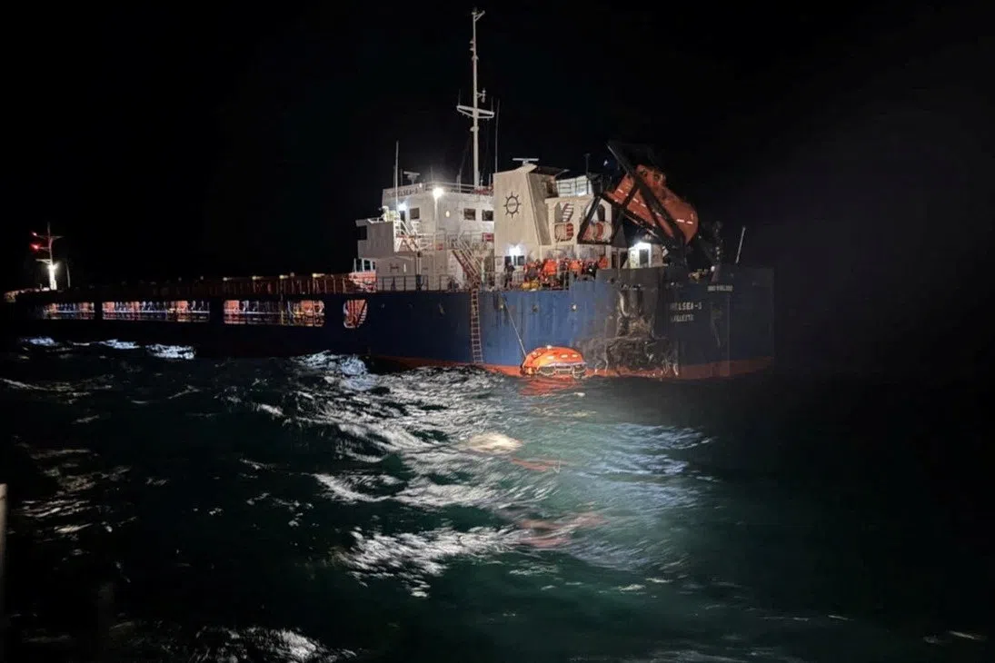 A view shows a vessel that was hit by a drone in the Black Sea, in this handout image released by the Bulgarian Interior Ministry on October 13, 2026. Bulgarian Interior Ministry/Handout via REUTERS