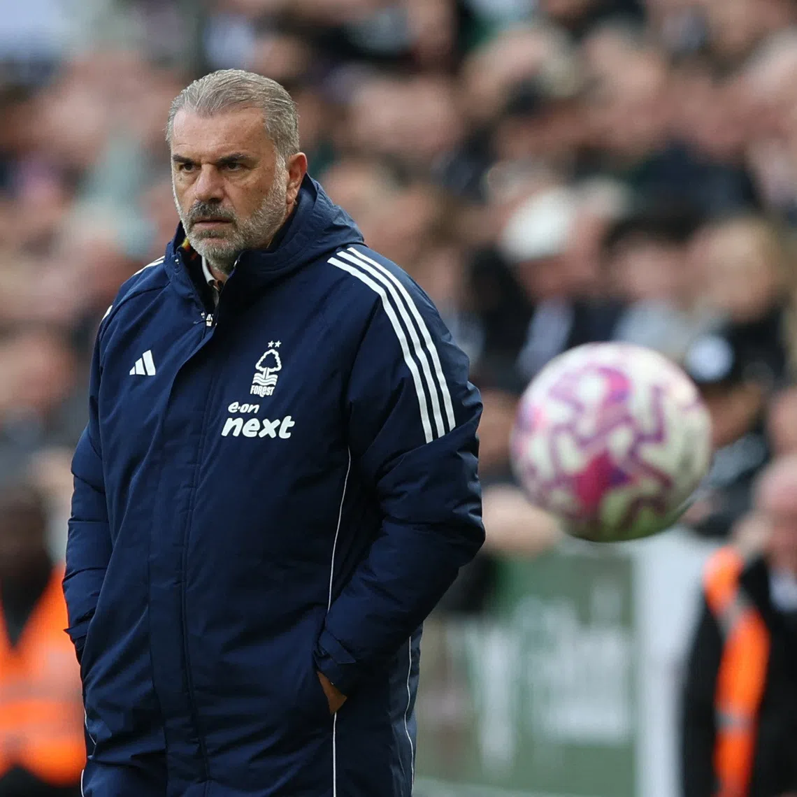 Soccer Football - Premier League - Newcastle United v Nottingham Forest - St James' Park, Newcastle, Britain - October 5, 2025 Nottingham Forest manager Ange Postecoglou looks on REUTERS/Scott Heppell E