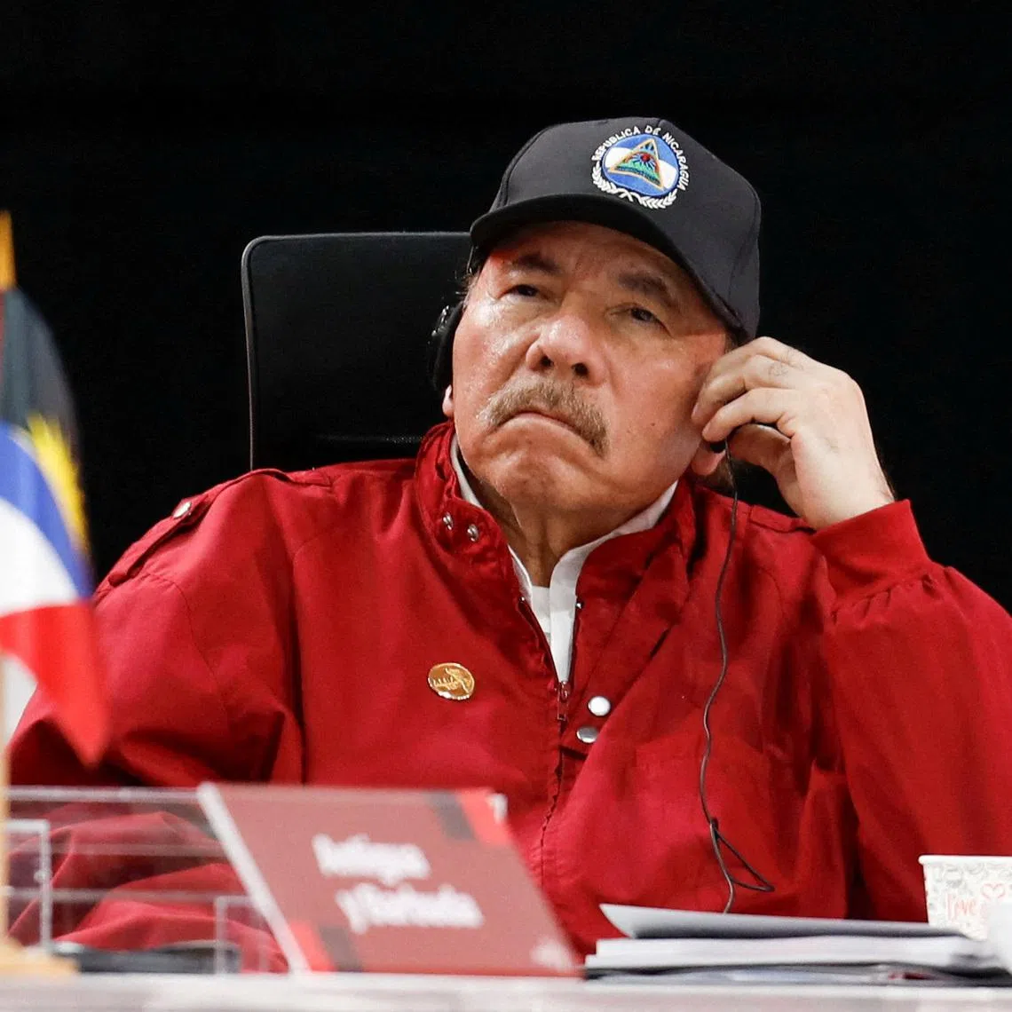 FILE PHOTO: Nicaragua's President Daniel Ortega looks on as he attends a meeting of leaders of the member states of the Bolivarian Alliance for the Peoples of Our America and the Treaty of Commerce and Promotion (ALBA-TCP), in Caracas, Venezuela December 14, 2024. REUTERS/Leonardo Fernandez Viloria/File Photo