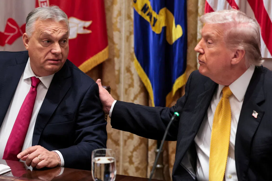 FILE PHOTO: U.S. President Donald Trump hosts a bilateral lunch with Hungary's Prime Minister Viktor Orban at the White House in Washington, D.C., U.S., November 7, 2025. REUTERS/Jonathan Ernst/File Photo