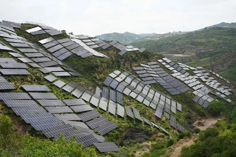 Solar panels on a hillside near Jiexiu, in China’s northern Shanxi province. 