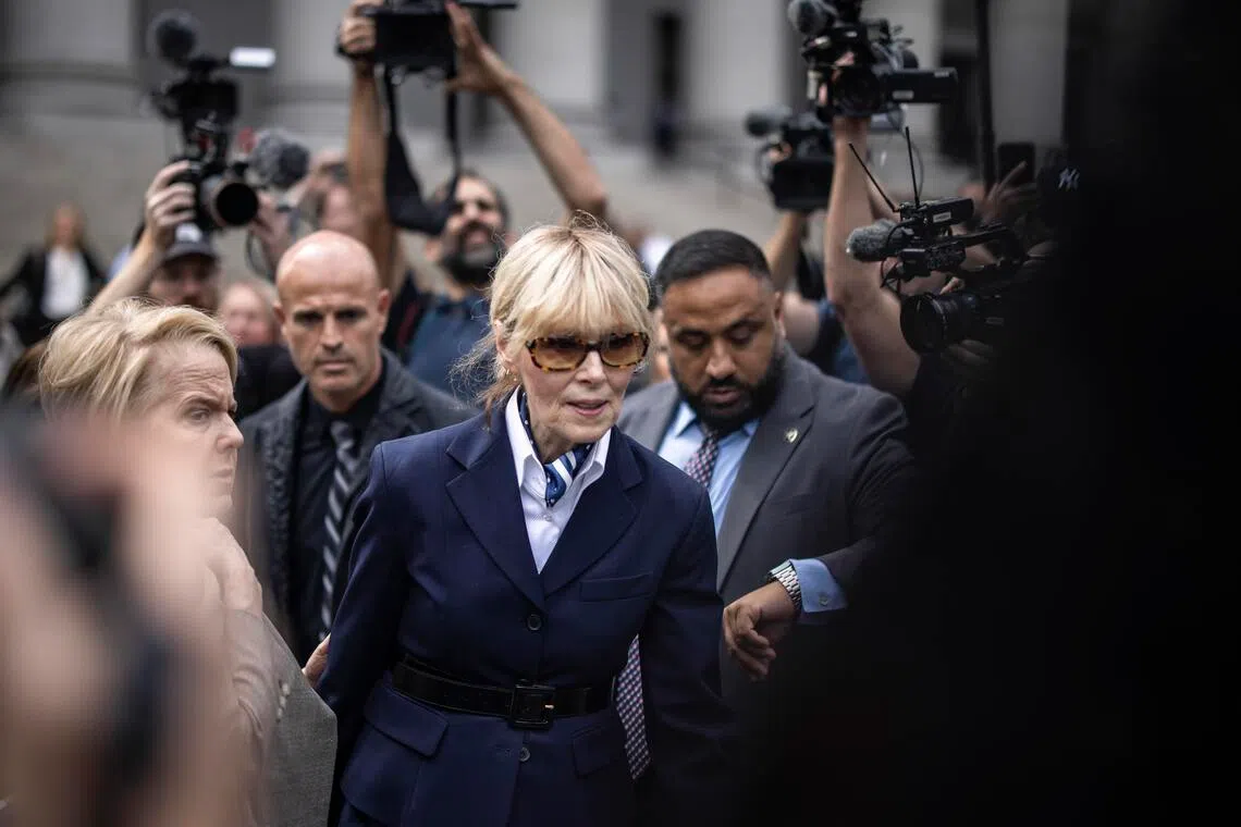 FILE — Author E. Jean Carroll leaves the Thurgood Marshall United States Courthouse in lower Manhattan, Sept. 6, 2024. Andrew Boutros, the Trump-appointed U.S. attorney for Northern Illinois, has opened a criminal investigation into Carroll, the 82-year-old former magazine writer who accused President Trump of sexual assault, according to a person with direct knowledge of the situation. (Dave Sanders/The New York Times)