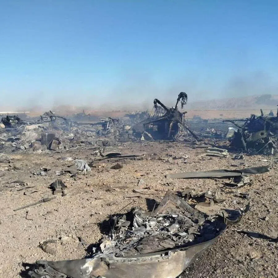 A still image purporting to show US aircraft destroyed during the US mission to find a stranded airman in Iran, the Revolutionary Guards said according to Iranian media, amid the US-Israeli conflict with Iran, in Isfahan, Iran, released on April 5, 2026. 