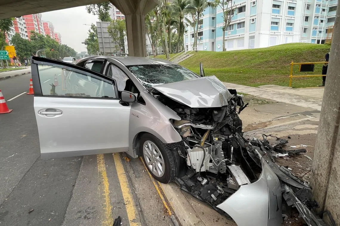 The car is believed to have skidded till it hit the pillar.