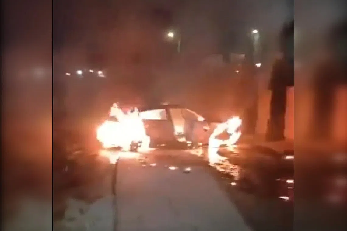 Footage shared on social media showed cars and houses on fire following the attacks.