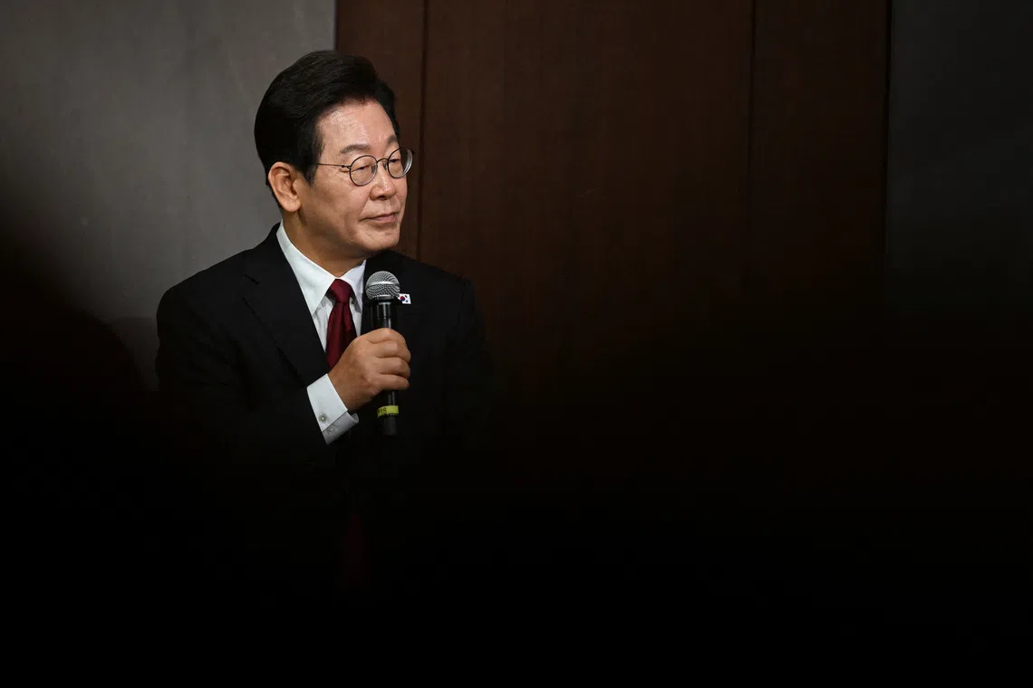 South Korean President Lee Jae Myung attends an interview at the Center for Strategic and International Studies (CSIS) in Washington, D.C., U.S., August 25, 2025. REUTERS/Annabelle Gordon/File Photo