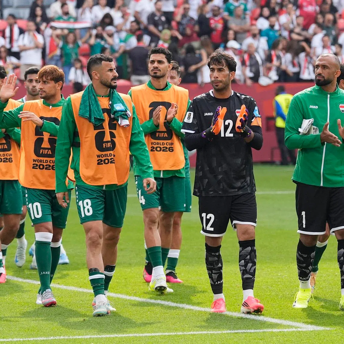 Soccer Football - FIFA World Cup 2026 - Group I - Senegal v Iraq - Toronto Stadium, Toronto, Canada - June 26, 2026 Iraq's Jalal Hassan and teammates applaud fans after the match IMAGN IMAGES via Reuters/John E Sokolowski
