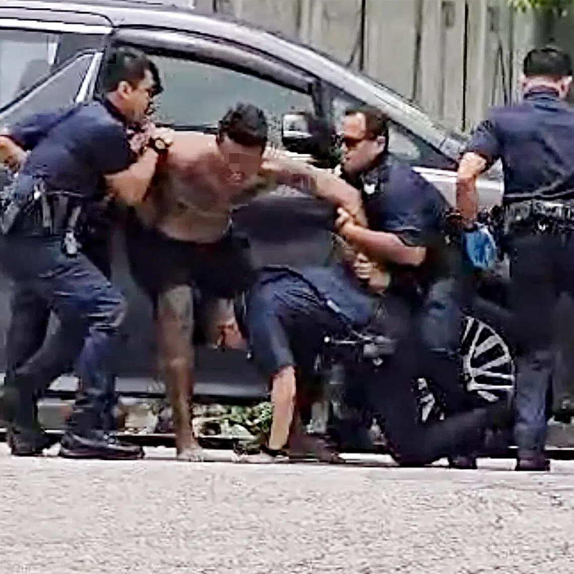 During the arrest, the man put up a struggle and allegedly pushed and attempted to bite the officers