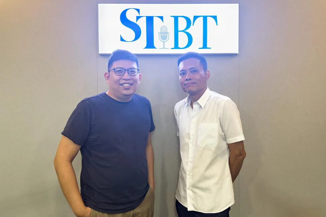 (From left) Mr Kuanyu Tan, the country manager of Carro, and Lee Nian Tjoe, ST's senior transport correspondent, in the podcast studio.