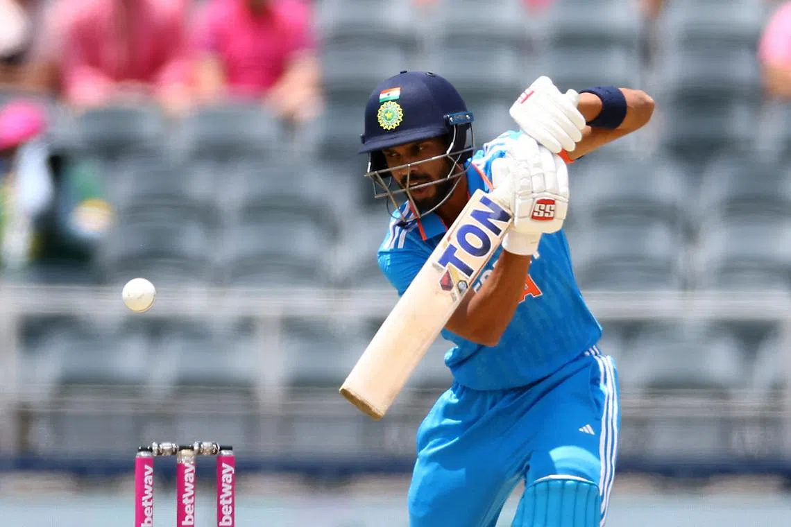 FILE PHOTO: Cricket - First One Day International - South Africa v India - Wanderers Stadium, Johannesburg, South Africa - December 17, 2023 India's Ruturaj Gaikwad in action with South Africa's Nandre Burger REUTERS/Siphiwe Sibeko/FILE PHOTO
