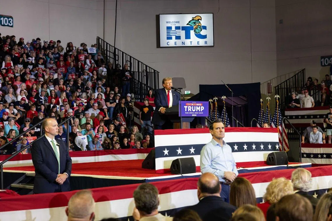 Former US President Donald Trump speaks during a rally in Conway, South Carolina, US, on Feb 10.