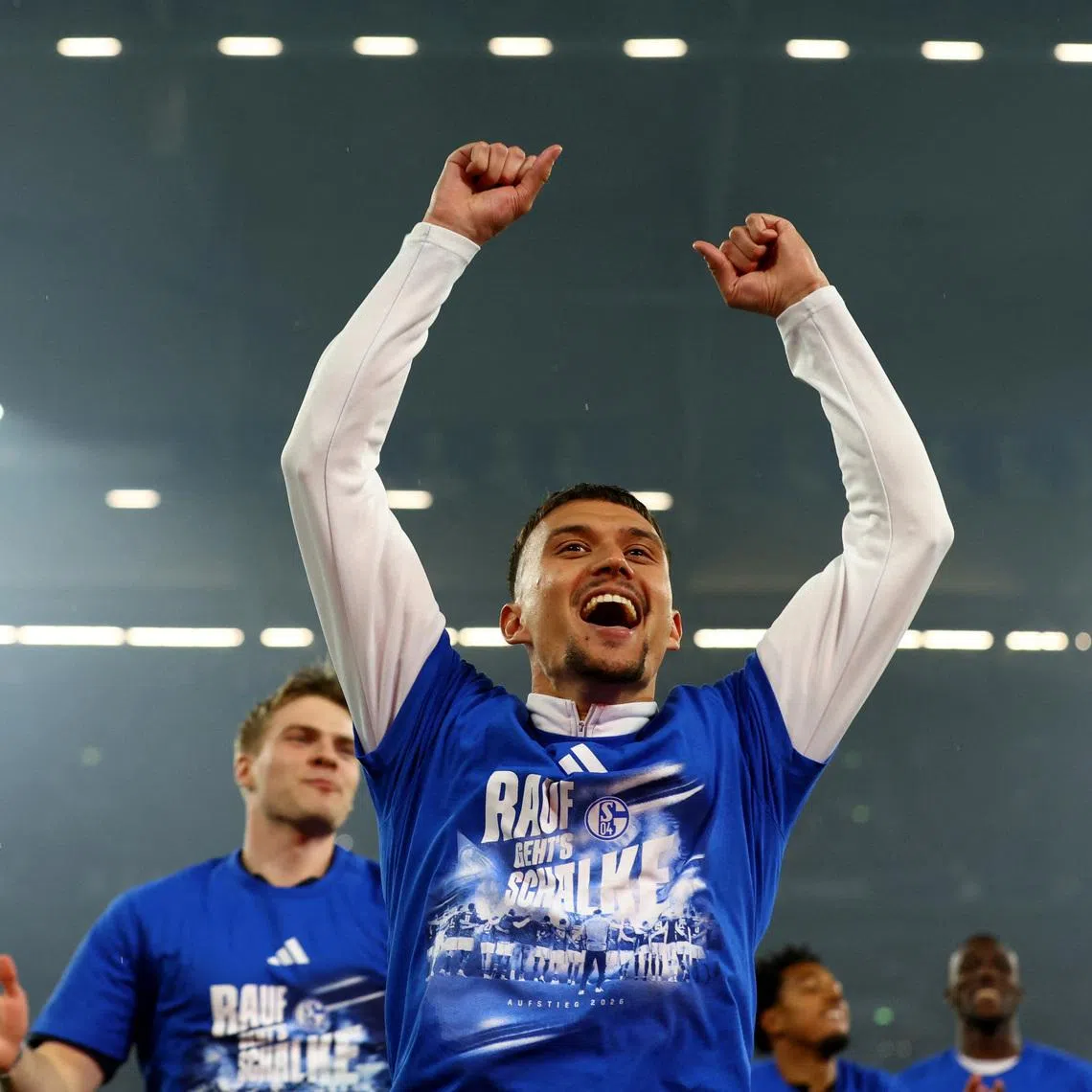 FILE PHOTO: Soccer Football - 2. Bundesliga - Schalke 04 v Fortuna Dusseldorf - Veltins-Arena, Gelsenkirchen, Germany - May 2, 2026 Schalke 04's Dejan Ljubicic celebrates after winning promotion to the Bundesliga REUTERS/Thilo Schmuelgen/File Photo