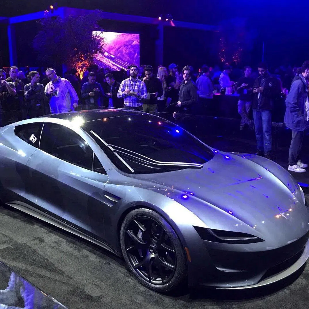 Tesla’s previous edition of its Roadster is unveiled during a presentation in California, on Nov 16, 2017.