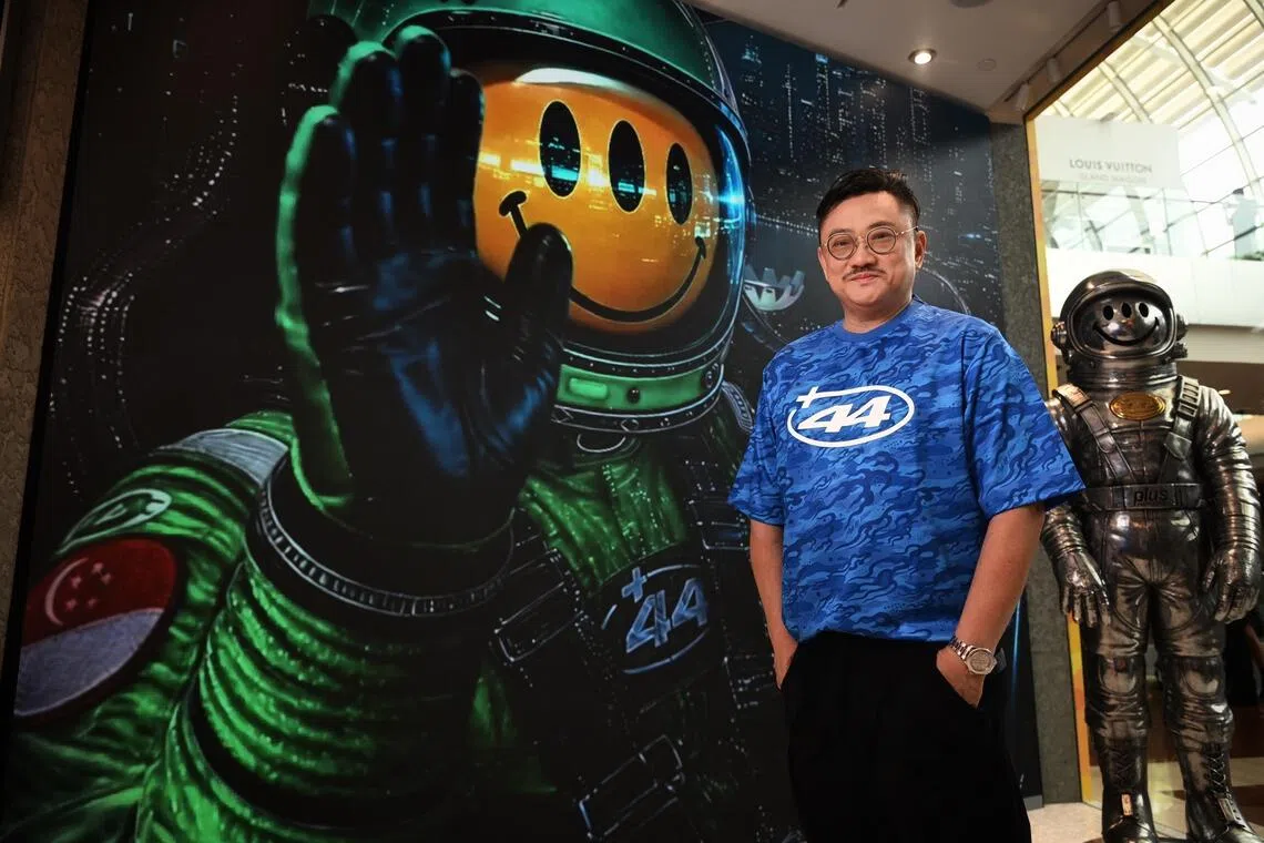 Singaporean pop artist Jahan Loh at the Plus44 by Lewis Hamilton boutique.