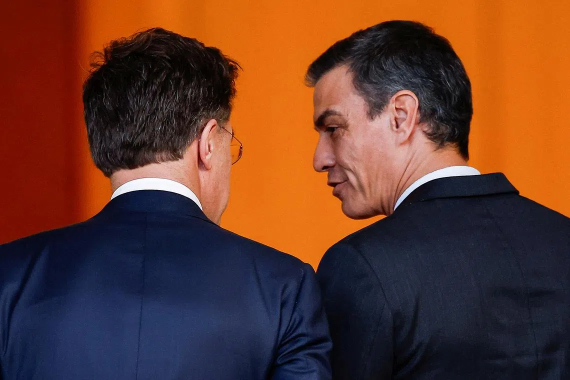FILE PHOTO: Spanish Prime Minister Pedro Sanchez meets with NATO Secretary General Mark Rutte at Moncloa Palace in Madrid, Spain, January 27, 2025. REUTERS/Juan Medina/File Photo
