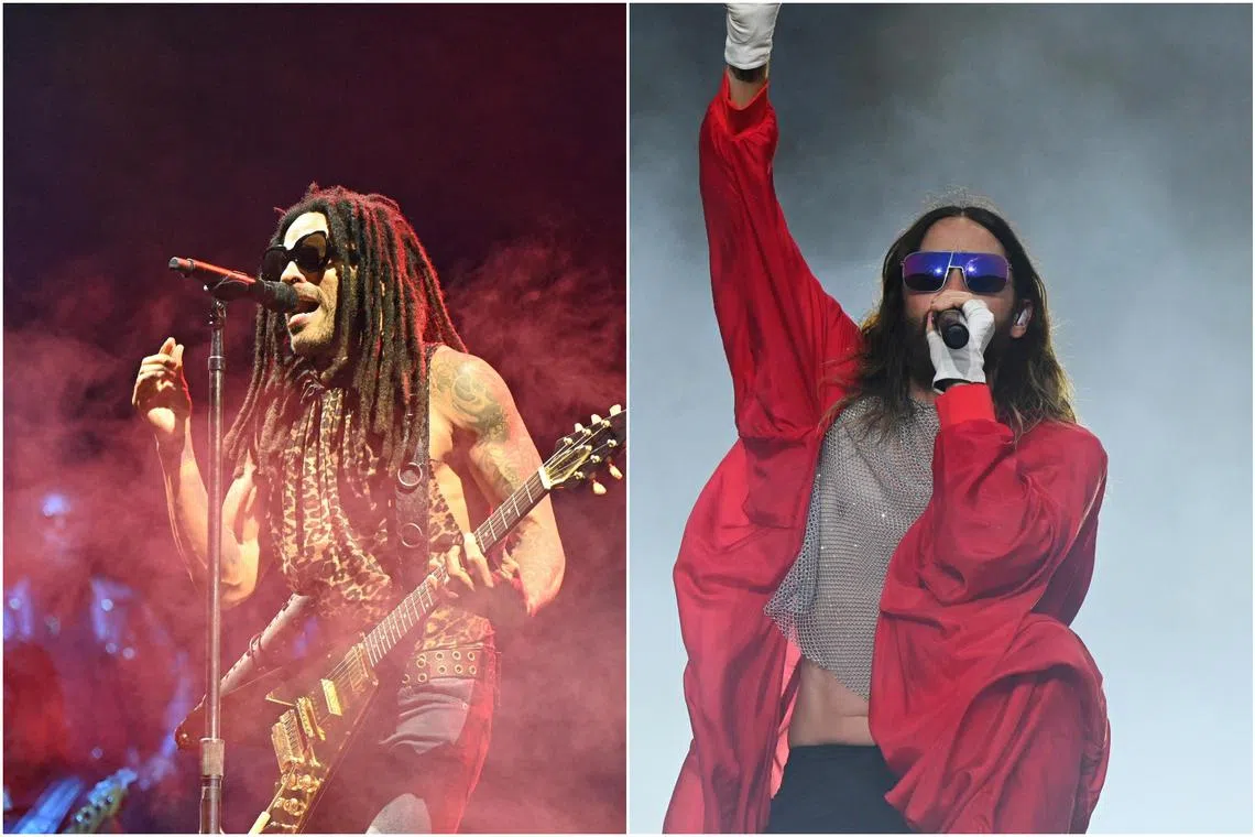 American star Lenny Kravitz (left) and Jared Leto, lead vocals American band Thirty Seconds To Mars at the Padang stage on Sep 22.