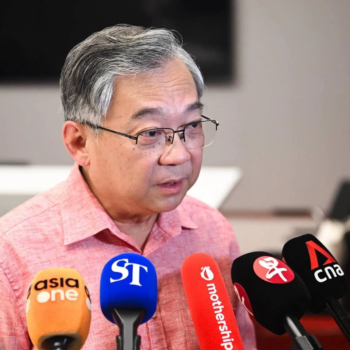 Deputy Prime Minister Gan Kim Yong speaking to reporters at a doorstop about the US Tariffs at One Punggol CC on Feb 22.