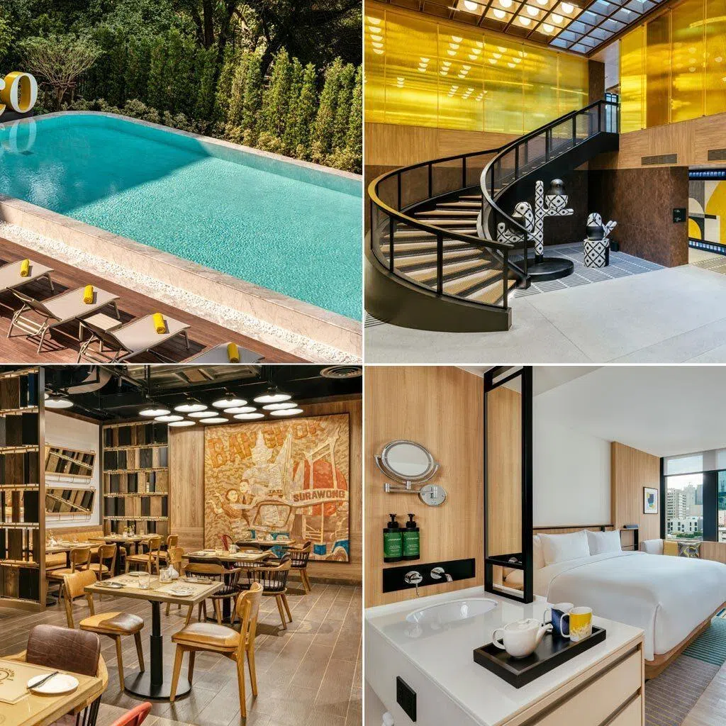 Voco bangkok pool, reception area, restaurant and deluxe room