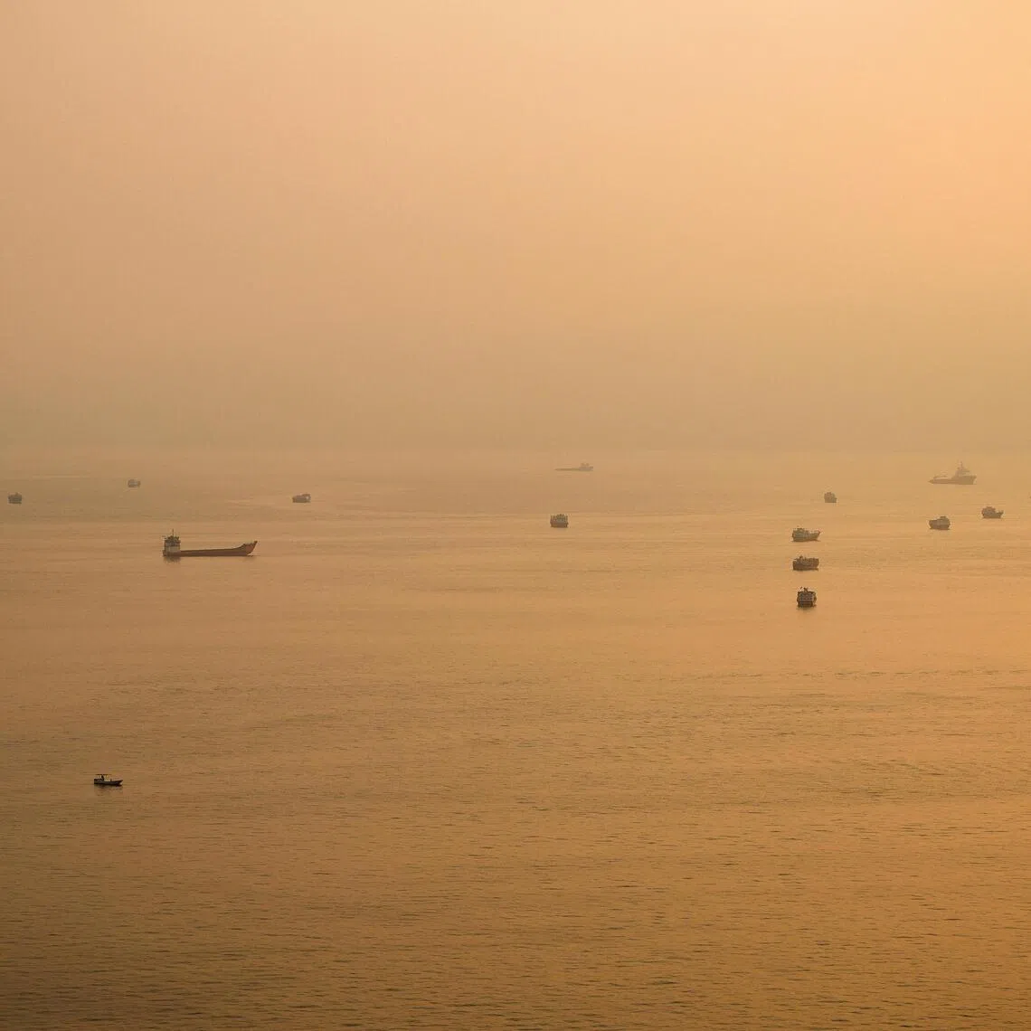 Vessels in the Strait of Hormuz, as seen from Musandam, Oman, on Oct 12.