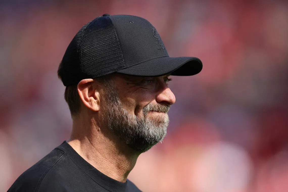 Soccer Football - Premier League - Liverpool v Wolverhampton Wanderers - Anfield, Liverpool, Britain - May 19, 2024 Liverpool manager Juergen Klopp reacts before his last match REUTERS/Phil Noble