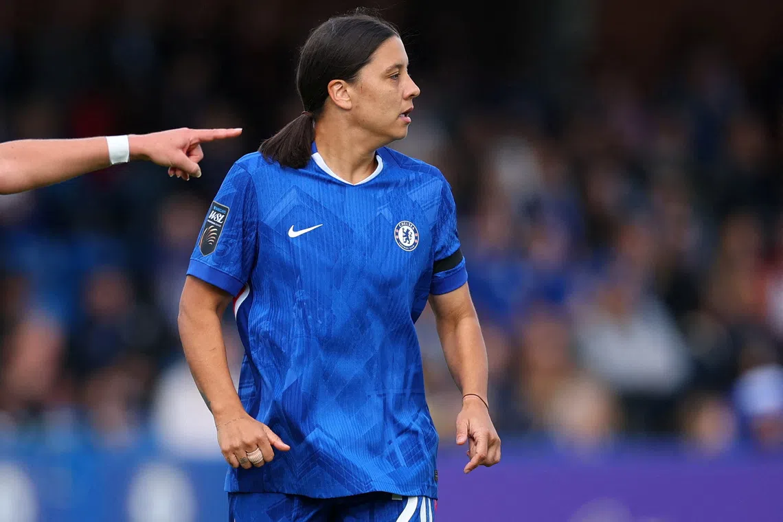FILE PHOTO: Soccer Football - Women's Super League - Chelsea v Leicester City - Kingsmeadow, London, Britain - September 21, 2025 Chelsea's Sam Kerr looks on Action Images via Reuters/Andrew Boyers/File Photo