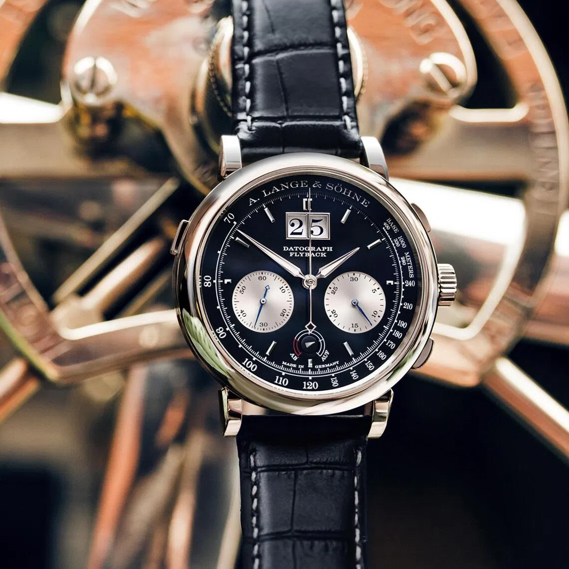 A. Lange & Sohne’s Challenging Chronographs showcase brings together the Glashutte watchmaker’s chronograph expertise and longstanding ties to classic motoring.