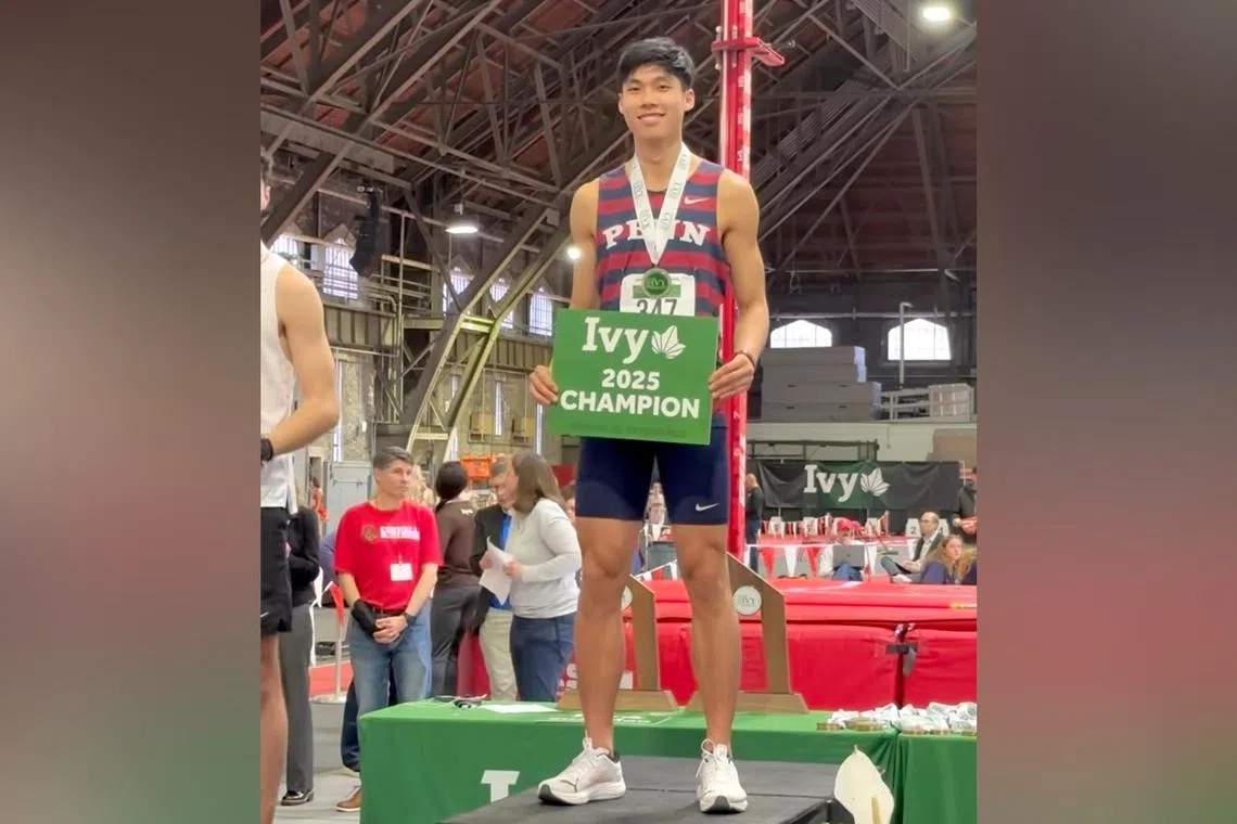 National high jumper Kampton Kam won the men’s high jump at the 2025 Ivy League Championships on Mar 2. 