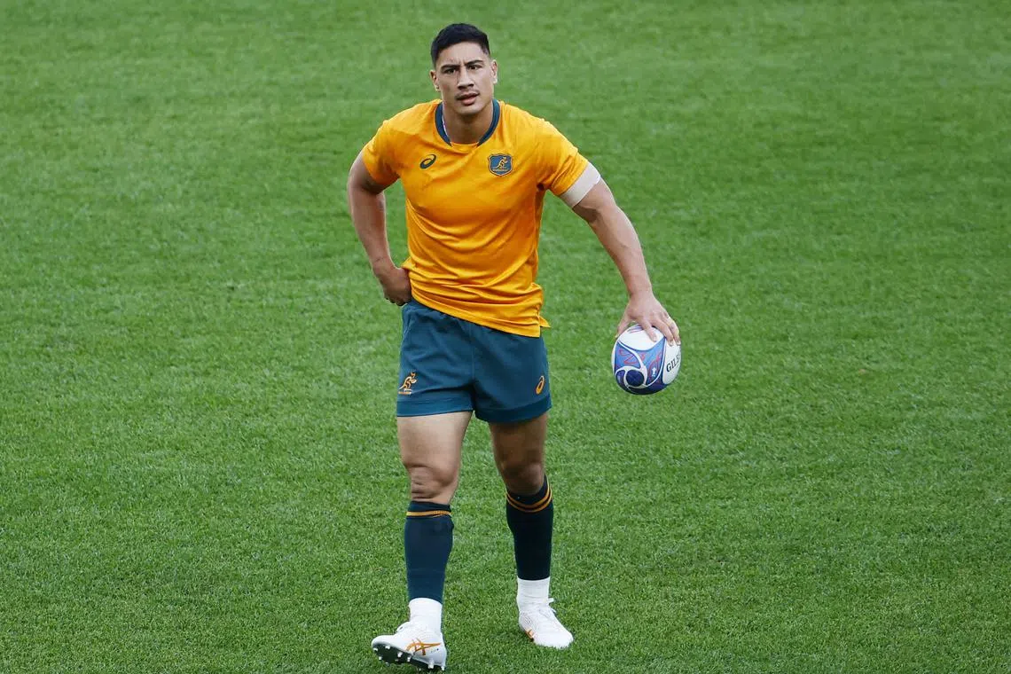 Rugby Union - Rugby World Cup 2023 - Pool C - Australia v Georgia - Stade de France, Saint-Denis, France - September 9, 2023 Australia's Lalakai Foketi during the warm up before the match REUTERS/Sarah Meyssonnier/File Photo