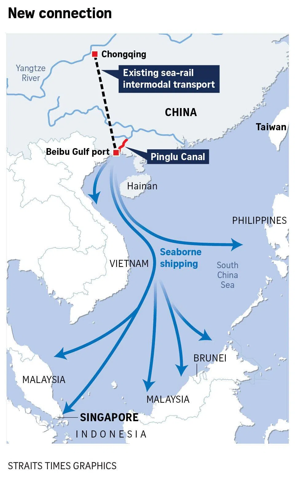 Map of Pinglu Canal in China