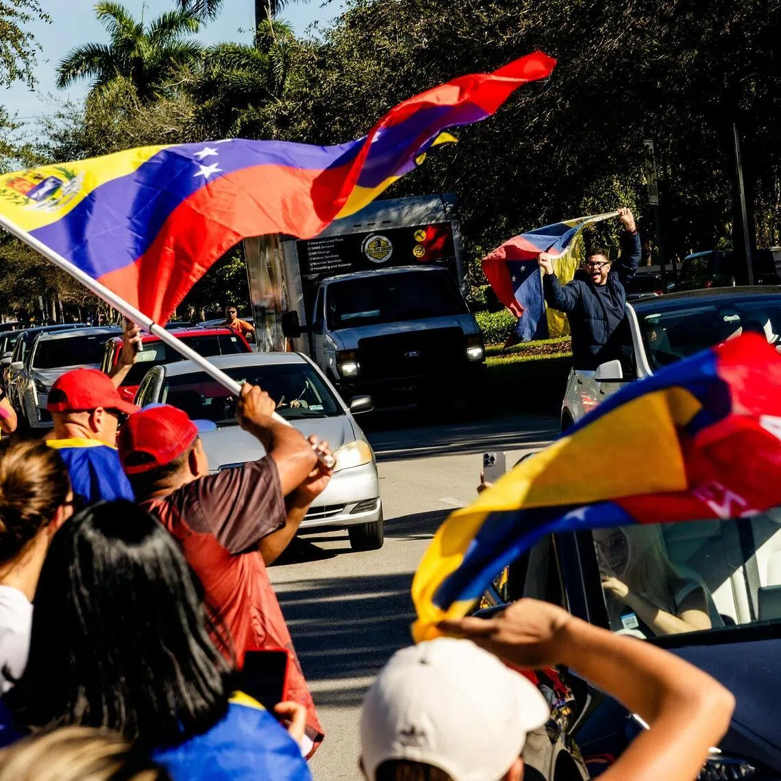 Venezuelans and Venezuelan Americans celebrate the news of the capture by US forces of President Nicolas Maduro of Venezuela on Jan 3, 2026. 