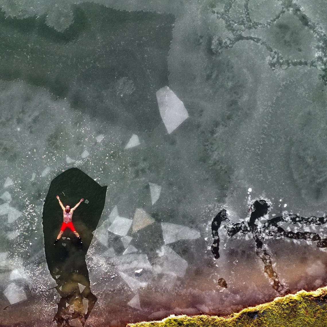 Britain's ice swimmer Fenwick Ridley during practice in his man-made ice channel at Higham Lakes, in Ponteland, Northumberland, north of Newcastle, Britain, on Jan 8, 2026. 