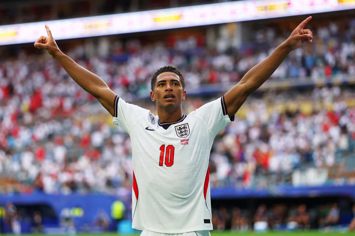 Soccer Football - FIFA World Cup 2026 - Quarter Final - Norway v England - Miami Stadium, Miami Gardens, Florida, U.S. - July 11, 2026 England's Jude Bellingham celebrates scoring their second goal REUTERS/Mike Segar