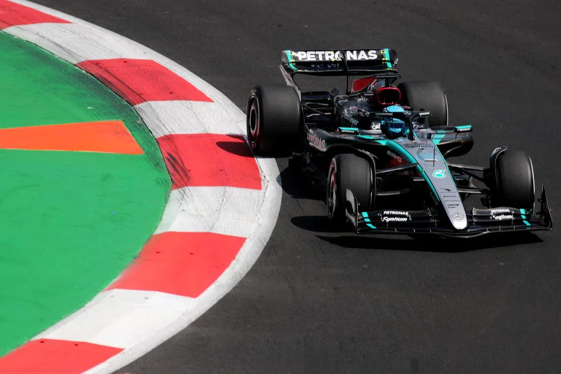 Russell (above) set a fastest time of one minute 17.998 seconds, with Ferrari's Carlos Sainz 0.317 slower and RB's Yuki Tsunoda third on the timesheets.