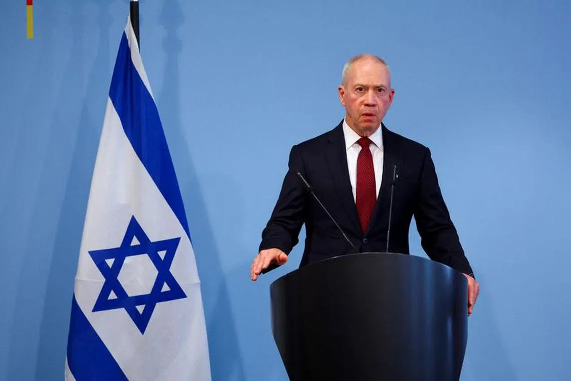 Israeli Defence Minister Yoav Gallant attends a joint press conference with German Defence Minister Boris Pistorius (not pictured) in Berlin, Germany, September 28, 2023. REUTERS/Fabrizio Bensch/File Photo