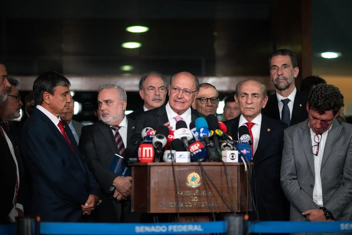 Geraldo Alckmin, Brazil's vice president-elect, speaks during a press conference with the outgoing administration at the National Congress in Brasilia, Brazil, on Thursday, November 3, 2022. 