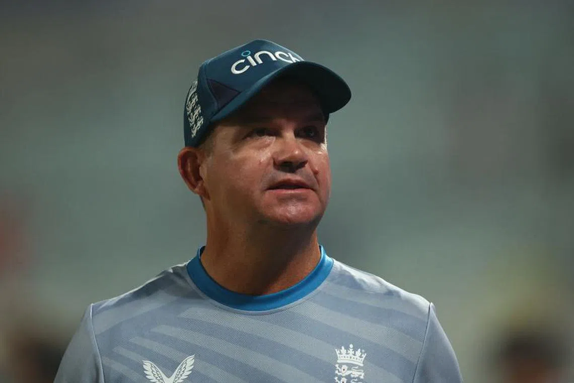 FILE PHOTO: Cricket - ICC Cricket World Cup 2023 - England v Pakistan - Eden Gardens, Kolkata, India - November 11, 2023 England head coach Matthew Mott celebrates after the match REUTERS/Andrew Boyers/File Photo