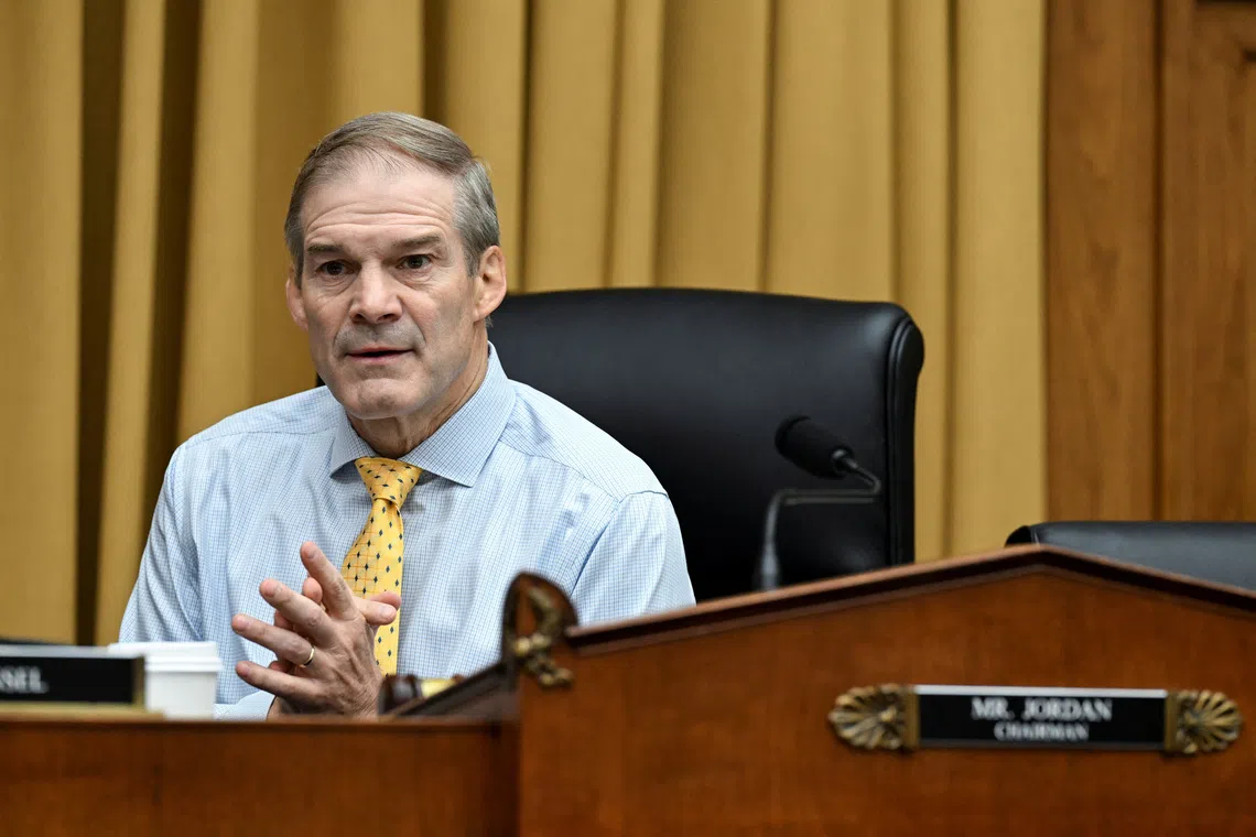 FILE PHOTO: U.S. Representative Jim Jordan (R-OH) gestures, on the day FBI Director Kash Patel testifies before a House Judiciary Committee hearing on Capitol Hill in Washington, D.C., U.S., September 17, 2025. REUTERS/Annabelle Gordon/File Photo