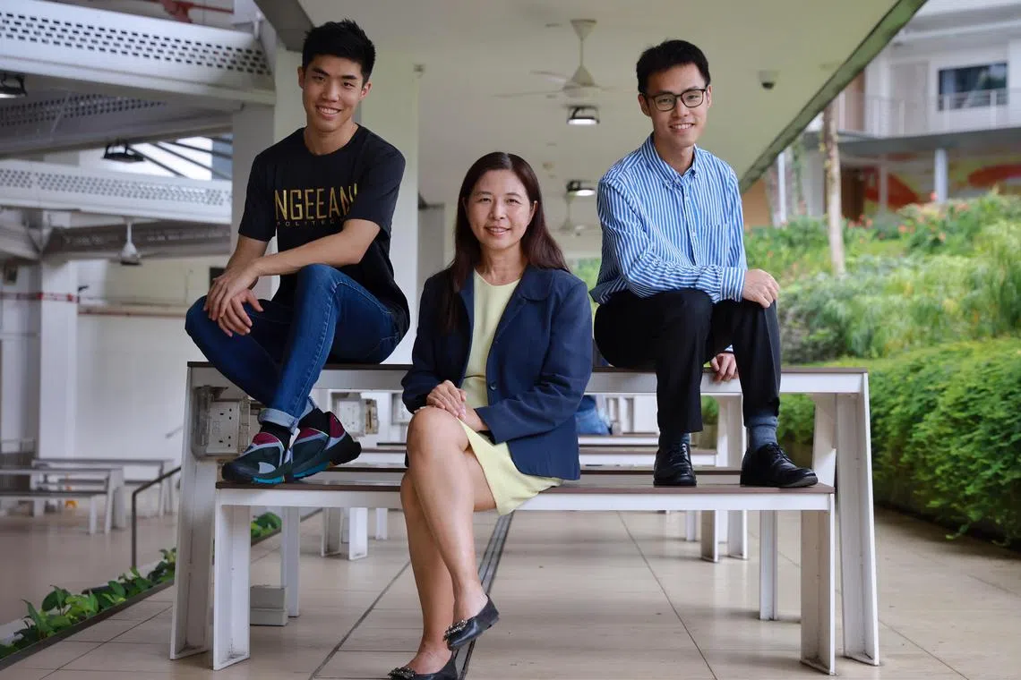 ST20230105_202377887219/jnpoly08/Jane Ng/Jason Quah

Polytechnic educator Anna Yap with her sons Oliver (left), who went the poly route, and Luther (right), who went the JC route.