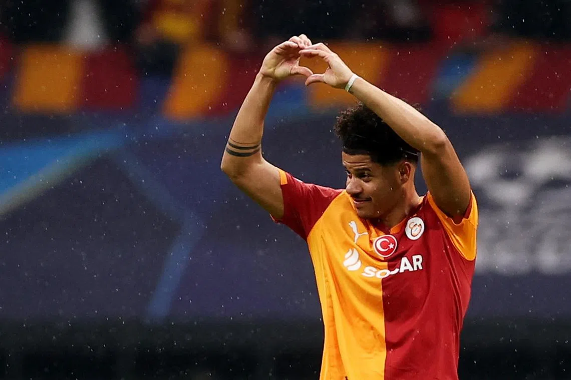 Soccer Football - UEFA Champions League - Play Off - First Leg - Galatasaray v Juventus - Rams Park, Istanbul, Turkey - February 17, 2026 Galatasaray's Gabriel Sara celebrates scoring their first goal REUTERS/Umit Bektas