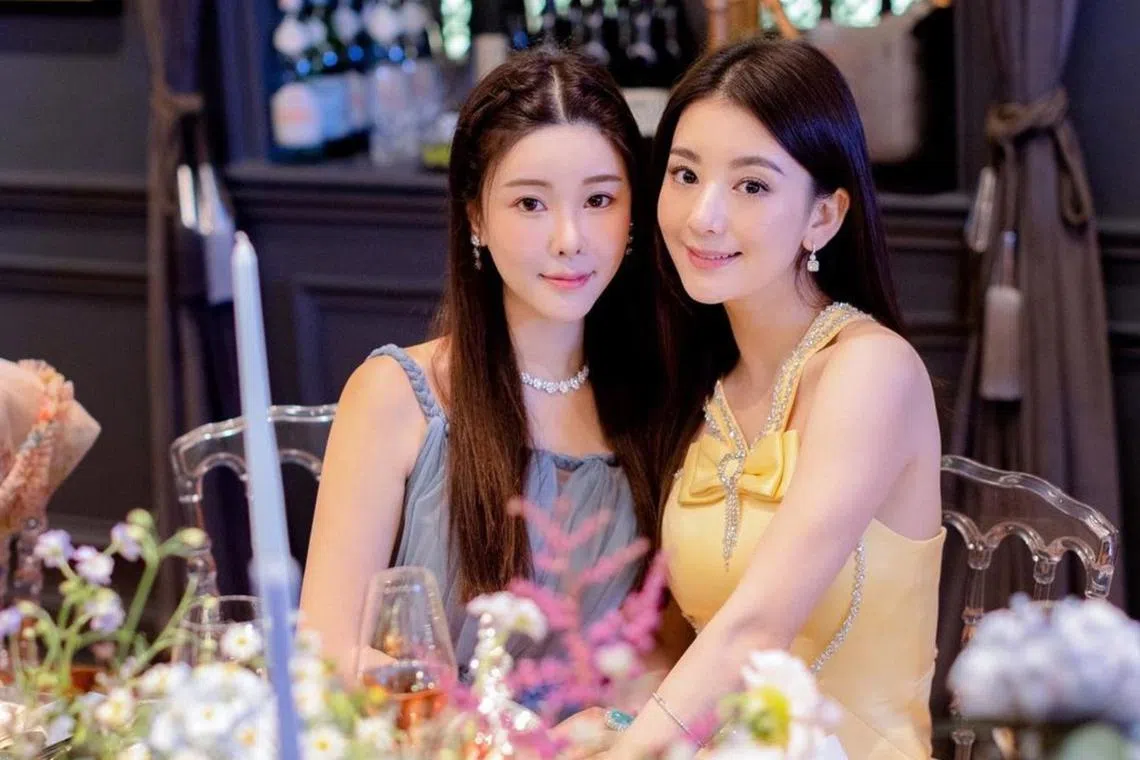 Hong Kong socialite Abby Choi (left) with close friend Ms Moka Fang, the wife of Hong Kong superstar Aaron Kwok.