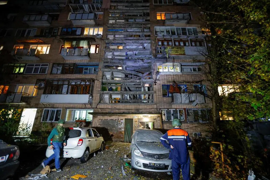 A view shows a multi-storey residential building damaged in recent shelling in the course of Russia-Ukraine conflict in Donetsk, Russian-controlled Ukraine, October 26, 2023. REUTERS/Alexander Ermochenko