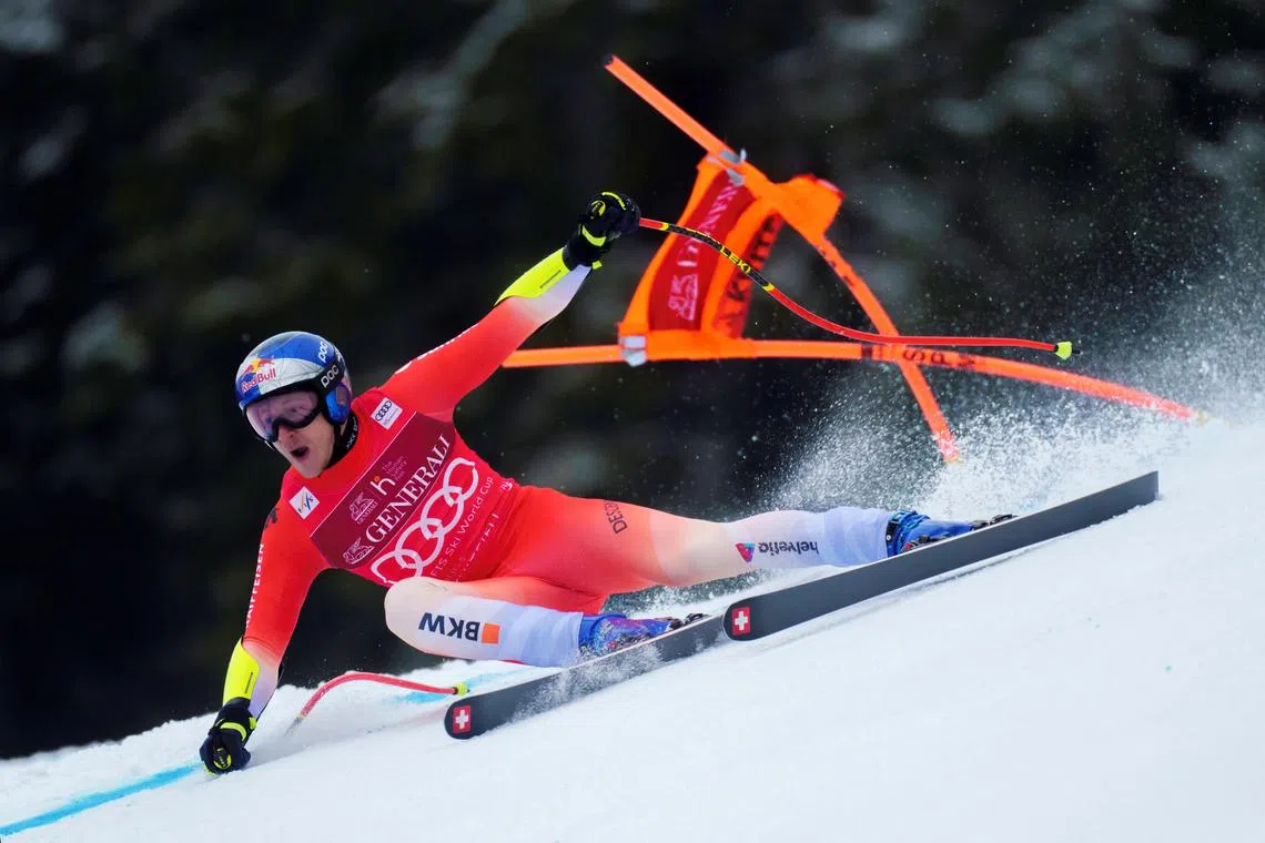 Alpine Skiing - FIS Alpine Ski World Cup - Men's Super G - Kvitfjell, Norway - March 9, 2025 Switzerland's Marco Odermatt in action during the men's Super G Cornelius Poppe/NTB via REUTERS/File Photo