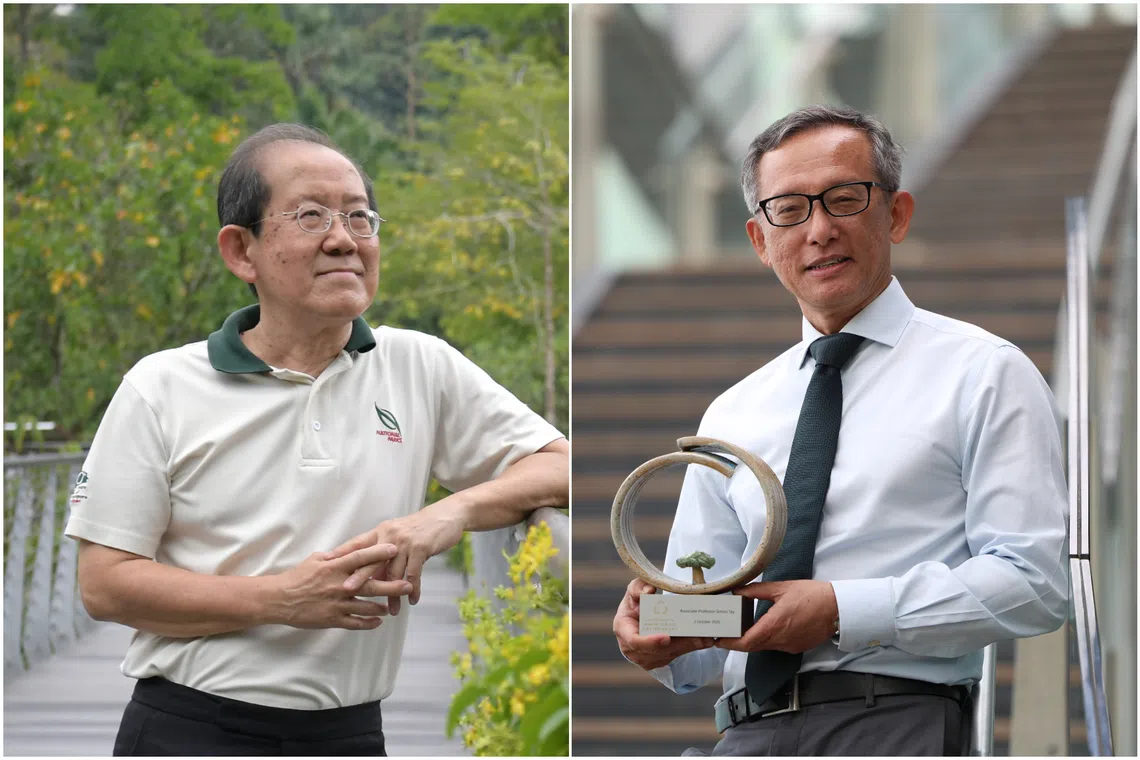 The late Dr Leong Chee Chiew (left) had led multiple efforts in turning Singapore into a city in nature, and Associate Professor Simon Tay advocated for action against transboundary haze.