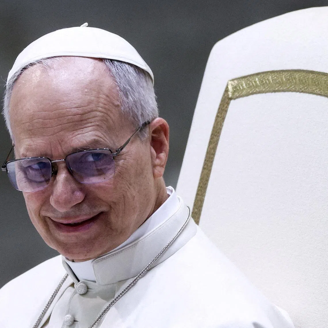FILE PHOTO: Pope Leo XIV attends the weekly general audience at the Paul VI hall at the Vatican, January 28, 2026. REUTERS/Guglielmo Mangiapane/File Photo