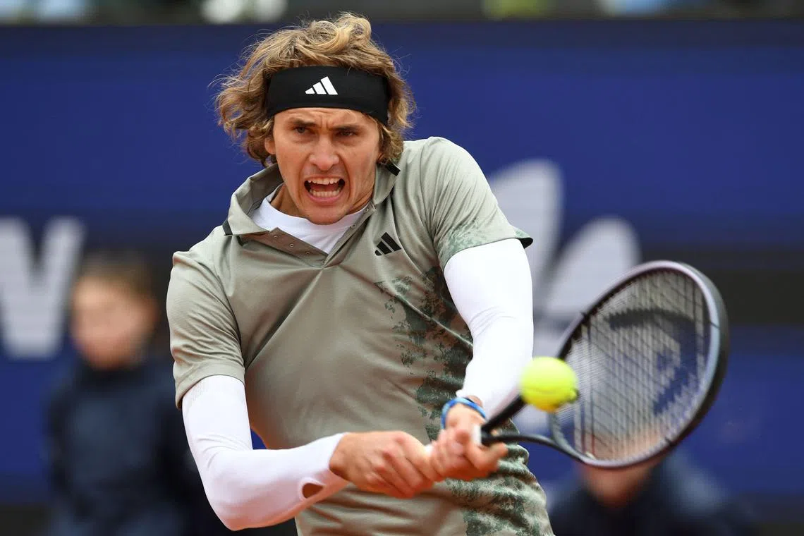 Germany's Alexander Zverev returns the ball to Australia's Christopher O'Connell.